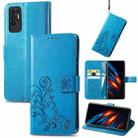 For Tecno Pova 2 Four-leaf Clasp Embossed Buckle Mobile Phone Protection Leather Case with Lanyard & Card Slot & Wallet & Bracket Function(Blue) - 1