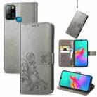 For Infinix Smart 5 Four-leaf Clasp Embossed Buckle Mobile Phone Protection Leather Case with Lanyard & Card Slot & Wallet & Bracket Function(Grey) - 1