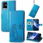 For Infinix Note 10 Four-leaf Clasp Embossed Buckle Mobile Phone Protection Leather Case with Lanyard & Card Slot & Wallet & Bracket Function(Blue) - 1