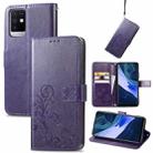 For Infinix Note 10 Four-leaf Clasp Embossed Buckle Mobile Phone Protection Leather Case with Lanyard & Card Slot & Wallet & Bracket Function(Purple) - 1