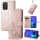 For Infinix Note 10 Pro Four-leaf Clasp Embossed Buckle Mobile Phone Protection Leather Case with Lanyard & Card Slot & Wallet & Bracket Function(Rose Gold) - 1