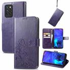 For Infinix Note 10 Pro Four-leaf Clasp Embossed Buckle Mobile Phone Protection Leather Case with Lanyard & Card Slot & Wallet & Bracket Function(Purple) - 1