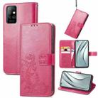 For Infinix Note 8 Four-leaf Clasp Embossed Buckle Mobile Phone Protection Leather Case with Lanyard & Card Slot & Wallet & Bracket Function(Magenta) - 1