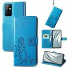 For Infinix Note 8 Four-leaf Clasp Embossed Buckle Mobile Phone Protection Leather Case with Lanyard & Card Slot & Wallet & Bracket Function(Blue) - 1