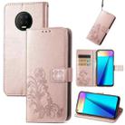 For Infinix Note 7 Four-leaf Clasp Embossed Buckle Mobile Phone Protection Leather Case with Lanyard & Card Slot & Wallet & Bracket Function(Rose Gold) - 1