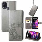 For Infinix HOT 10T Four-leaf Clasp Embossed Buckle Mobile Phone Protection Leather Case with Lanyard & Card Slot & Wallet & Bracket Function(Grey) - 1