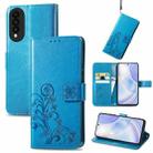 For Huawei nova 8 SE Youth Four-leaf Clasp Embossed Buckle Mobile Phone Protection Leather Case with Lanyard & Card Slot & Wallet & Bracket Function(Blue) - 1