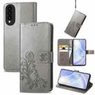 For Huawei nova 8 SE Youth Four-leaf Clasp Embossed Buckle Mobile Phone Protection Leather Case with Lanyard & Card Slot & Wallet & Bracket Function(Grey) - 1