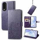 For Huawei nova 8 SE Youth Four-leaf Clasp Embossed Buckle Mobile Phone Protection Leather Case with Lanyard & Card Slot & Wallet & Bracket Function(Purple) - 1
