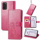 For Blackview A100 Four-leaf Clasp Embossed Buckle Mobile Phone Protection Leather Case with Lanyard & Card Slot & Wallet & Bracket Function(Magenta) - 1