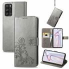 For Blackview A100 Four-leaf Clasp Embossed Buckle Mobile Phone Protection Leather Case with Lanyard & Card Slot & Wallet & Bracket Function(Grey) - 1