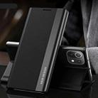 For Xiaomi Mi 11 Lite Side Electroplated Magnetic Ultra-Thin Horizontal Flip Leather Case with Holder(Black) - 1