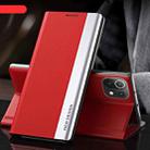 For Xiaomi Mi 11 Lite Side Electroplated Magnetic Ultra-Thin Horizontal Flip Leather Case with Holder(Red) - 1