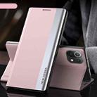 For Xiaomi Mi 11 Lite Side Electroplated Magnetic Ultra-Thin Horizontal Flip Leather Case with Holder(Pink) - 1