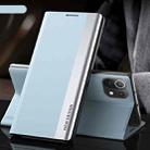 For Xiaomi Mi 11 Lite Side Electroplated Magnetic Ultra-Thin Horizontal Flip Leather Case with Holder(Light Blue) - 1