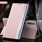 For Xiaomi Mi 10 / Mi 10 Pro Side Electroplated Magnetic Ultra-Thin Horizontal Flip Leather Case with Holder(Pink) - 1