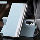 For Xiaomi Mi 10T / Mi 10T Pro Side Electroplated Magnetic Ultra-Thin Horizontal Flip Leather Case with Holder(Light Blue) - 1
