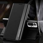 For Xiaomi Redmi 10 Side Electroplated Magnetic Ultra-Thin Horizontal Flip Leather Case with Holder(Black) - 1