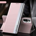 For Xiaomi Redmi 10 Side Electroplated Magnetic Ultra-Thin Horizontal Flip Leather Case with Holder(Pink) - 1