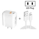 CS-20W Mini Portable PD3.0 + QC3.0 Dual Ports Fast Charger with 3A USB to 8 Pin Data Cable(US Plug) - 1
