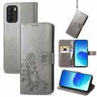 For OPPO Reno6 Z Four-leaf Clasp Embossed Buckle Mobile Phone Protection Leather Case with Lanyard & Card Slot & Wallet & Bracket Function(Grey) - 1
