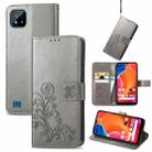 For OPPO Realme C20 Four-leaf Clasp Embossed Buckle Mobile Phone Protection Leather Case with Lanyard & Card Slot & Wallet & Bracket Function(Grey) - 1