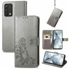 For OPPO Realme GT Master Four-leaf Clasp Embossed Buckle Mobile Phone Protection Leather Case with Lanyard & Card Slot & Wallet & Bracket Function(Grey) - 1