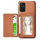 For Samsung Galaxy A71 5G Carbon Fiber Magnetic Card Bag TPU+PU Shockproof Back Cover Case with Holder & Card Slot & Photo Frame(Brown) - 1
