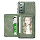 For Samsung Galaxy Note20 Carbon Fiber Magnetic Card Bag TPU+PU Shockproof Back Cover Case with Holder & Card Slot & Photo Frame(Green) - 1