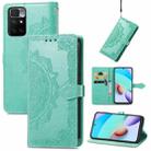 For Xiaomi Redmi 10 Mandala Embossing Pattern Horizontal Flip Leather Case with Holder & Card Slots & Wallet & Lanyard(Green) - 1