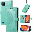 For OPPO Realme C20 Mandala Embossing Pattern Horizontal Flip Leather Case with Holder & Card Slots & Wallet & Lanyard(Green) - 1