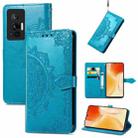 For vivo X70 Pro Mandala Embossing Pattern Horizontal Flip Leather Case with Holder & Card Slots & Wallet & Lanyard(Blue) - 1