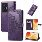 For vivo X70 Pro Mandala Embossing Pattern Horizontal Flip Leather Case with Holder & Card Slots & Wallet & Lanyard(Purple) - 1