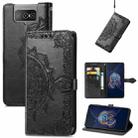 For  Asus Zenfone 8 Flip Mandala Embossing Pattern Horizontal Flip Leather Case with Holder & Card Slots & Wallet & Lanyard(Black) - 1