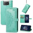 For  Asus Zenfone 8 Flip Mandala Embossing Pattern Horizontal Flip Leather Case with Holder & Card Slots & Wallet & Lanyard(Green) - 1