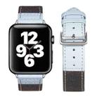 Silver Buckle Leather Strap For Apple Watch Series 9&8&7 41mm / SE 3&SE 2&6&SE&5&4 40mm / 3&2&1 38mm(Black + light blue) - 1