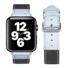 Silver Buckle Leather Strap For Apple Watch Ultra 49mm&Watch Ultra 2 49mm / Series 9&8&7 45mm / SE 3&SE 2&6&SE&5&4 44mm / 3&2&1 42mm(Black + light blue) - 1