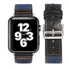 Silver Buckle Leather Strap For Apple Watch Ultra 49mm&Watch Ultra 2 49mm / Series 9&8&7 45mm / SE 3&SE 2&6&SE&5&4 44mm / 3&2&1 42mm(Blue+Black) - 1