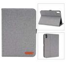 For iPad mini 6 Cloth Teature Horizontal Flip PU Leather Tablet Case with Holder & Card Slots(Grey) - 1