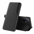 For Xiaomi Mi 11T / 11T Pro Side Display  Shockproof Horizontal Flip Leather Case with Holder(Black) - 1
