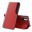 For Xiaomi Redmi Note 10 5G / Poco M3 Pro Side Display  Shockproof Horizontal Flip Leather Case with Holder(Red) - 1