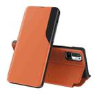 For Xiaomi Redmi Note 10 5G / Poco M3 Pro Side Display  Shockproof Horizontal Flip Leather Case with Holder(Orange) - 1