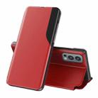 For OnePlus Nord 2 5G Side Display Magnetic Shockproof Horizontal Flip Leather Case with Holder(Red) - 1