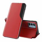 For OnePlus Nord N200 5G Side Display Magnetic Shockproof Horizontal Flip Leather Case with Holder(Red) - 1