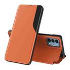 For OnePlus Nord N200 5G Side Display Magnetic Shockproof Horizontal Flip Leather Case with Holder(Orange) - 1