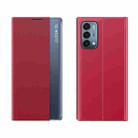 For OnePlus Nord 2 5G Side Window Display Magnetic Suction Plain Grain Flip PU Leather + PC Case with Holder(Red) - 1