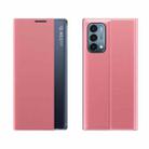 For OnePlus Nord 2 5G Side Window Display Magnetic Suction Plain Grain Flip PU Leather + PC Case with Holder(Pink) - 1