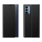 For OnePlus Nord N200  5G Side Window Display Magnetic Suction Plain Grain Flip PU Leather + PC Case with Holder(Black) - 1