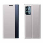 For OnePlus Nord N200  5G Side Window Display Magnetic Suction Plain Grain Flip PU Leather + PC Case with Holder(Silver) - 1