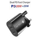 002 40W Dual Port PD USB-C / Type-C Fast Charger for iPhone / iPad Series, UK Plug(Black) - 2